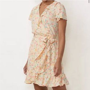 LC Lauren Conrad Ruffle-Neck Flutter-Sleeve Wrap Dress